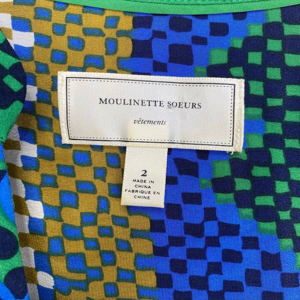 Anthropologie MOULINETTE SOEURS Silk Dress Green Blue Rainforest Morning Sz 2 - Picture 4 of 12